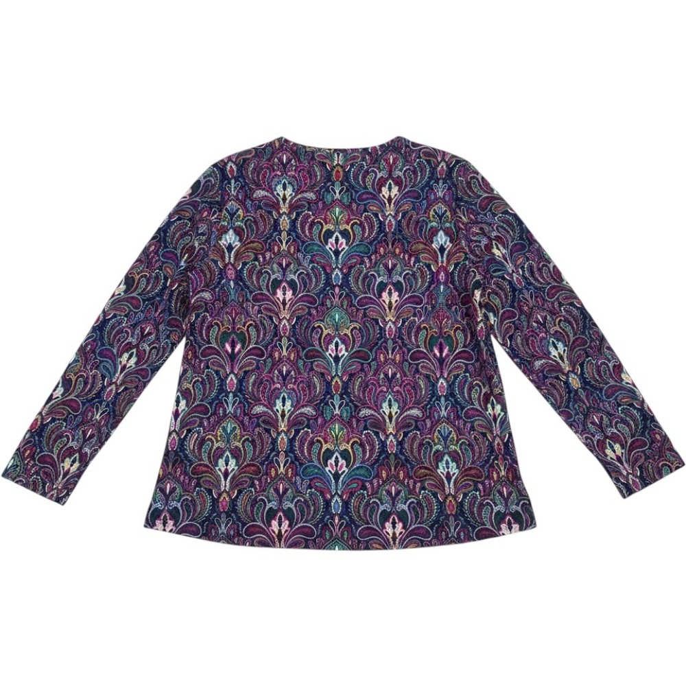 Talbots Tee Womens XL Purple Paisley Damask 3/4 Sleeve Cotton Spandex Top - Picture 2 of 3